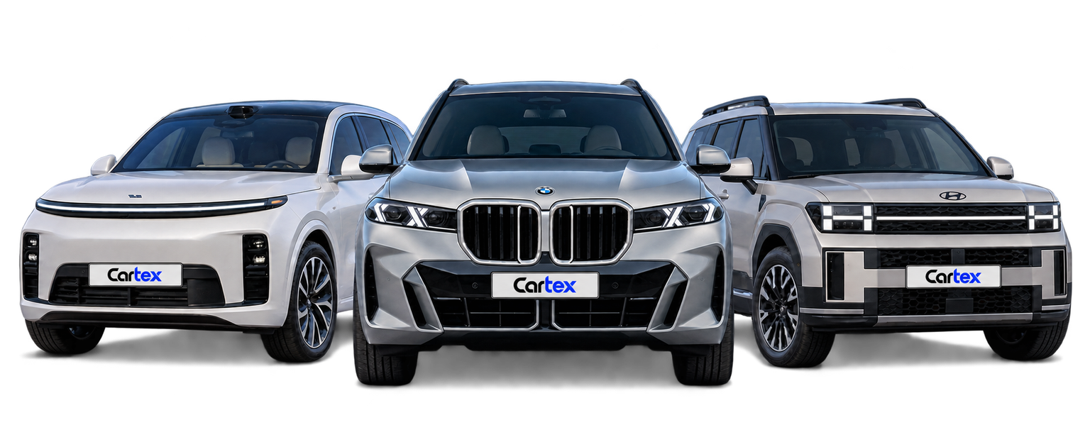 BMW X5, Li Auto L9 и Hyundai Santa Fe стоят лицом к зрителю, немного веером